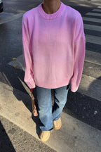 Pembe Biscuit Bisiklet Yaka Oversize Kadın Triko Kazak