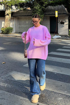 Pembe Biscuit Bisiklet Yaka Oversize Kadın Triko Kazak