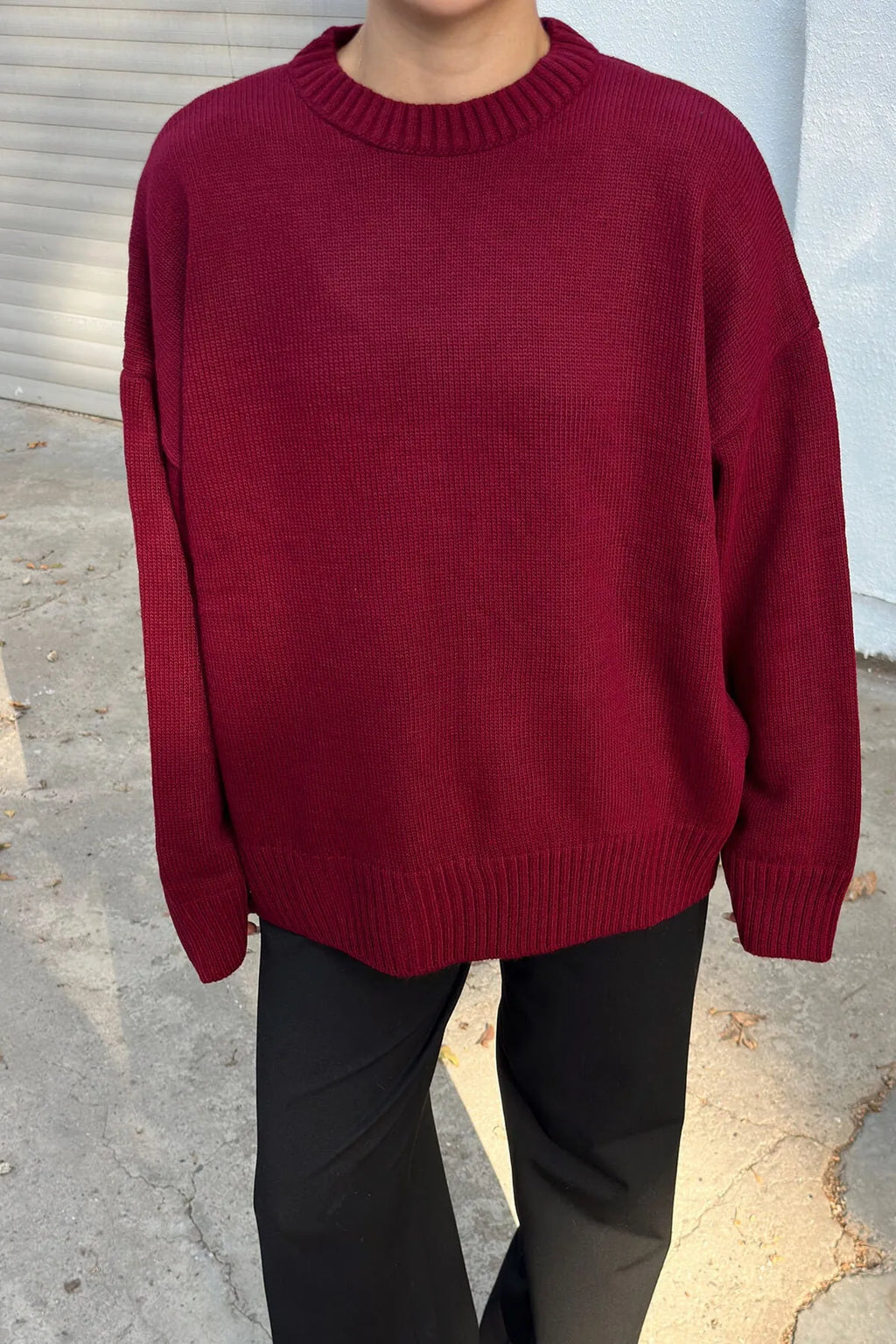 Bordo Biscuit Bisiklet Yaka Oversize Kadın Triko Kazak