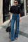 Lacivert Paça Detaylı Yüksek Bel Wide Leg Kadın Jean