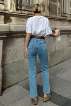 Açık Mavi Kısa Boy Fit Kesik Paça Kadın Jean