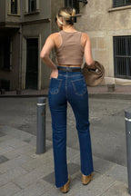 Lacivert Kısa Boy Fit Kesik Paça Kadın Jean