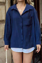Lacivert Due Oversize Modal A Pile Tek Cepli Kadın Gömlek