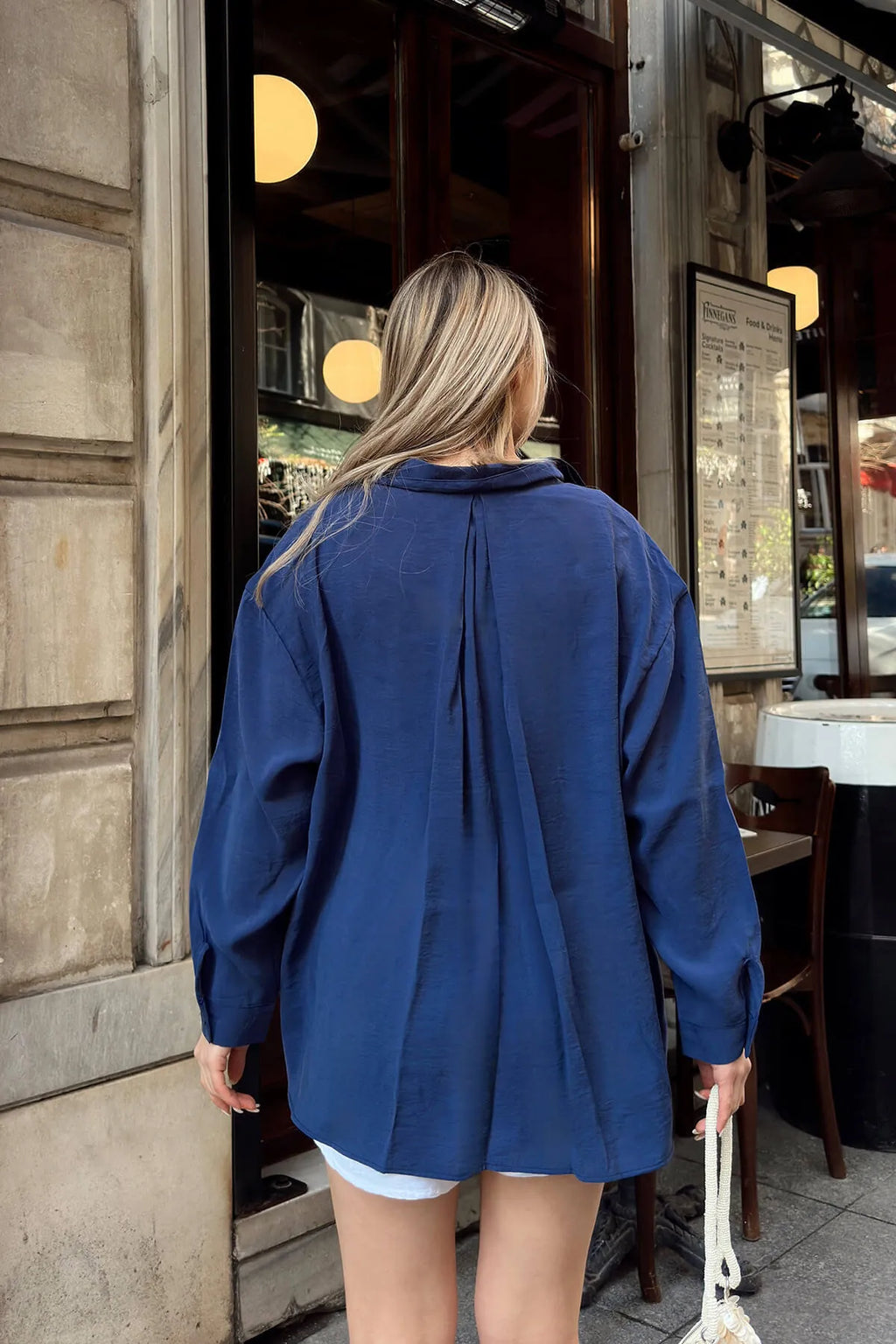 Lacivert Due Oversize Modal A Pile Tek Cepli Kadın Gömlek