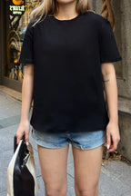 Siyah Basic Bisiklet Yaka Modal Kumaş Kadın T-shirt
