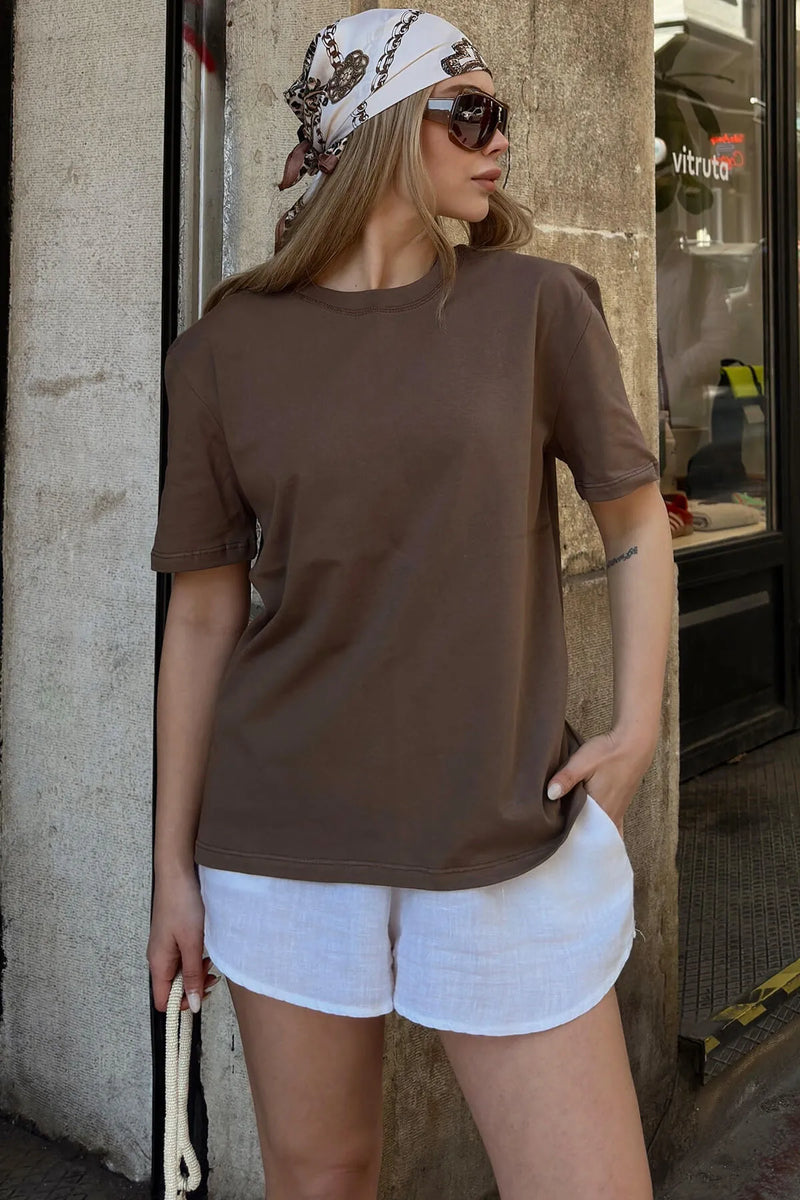 Vizon Basic Bisiklet Yaka Modal Kumaş Kadın T-shirt