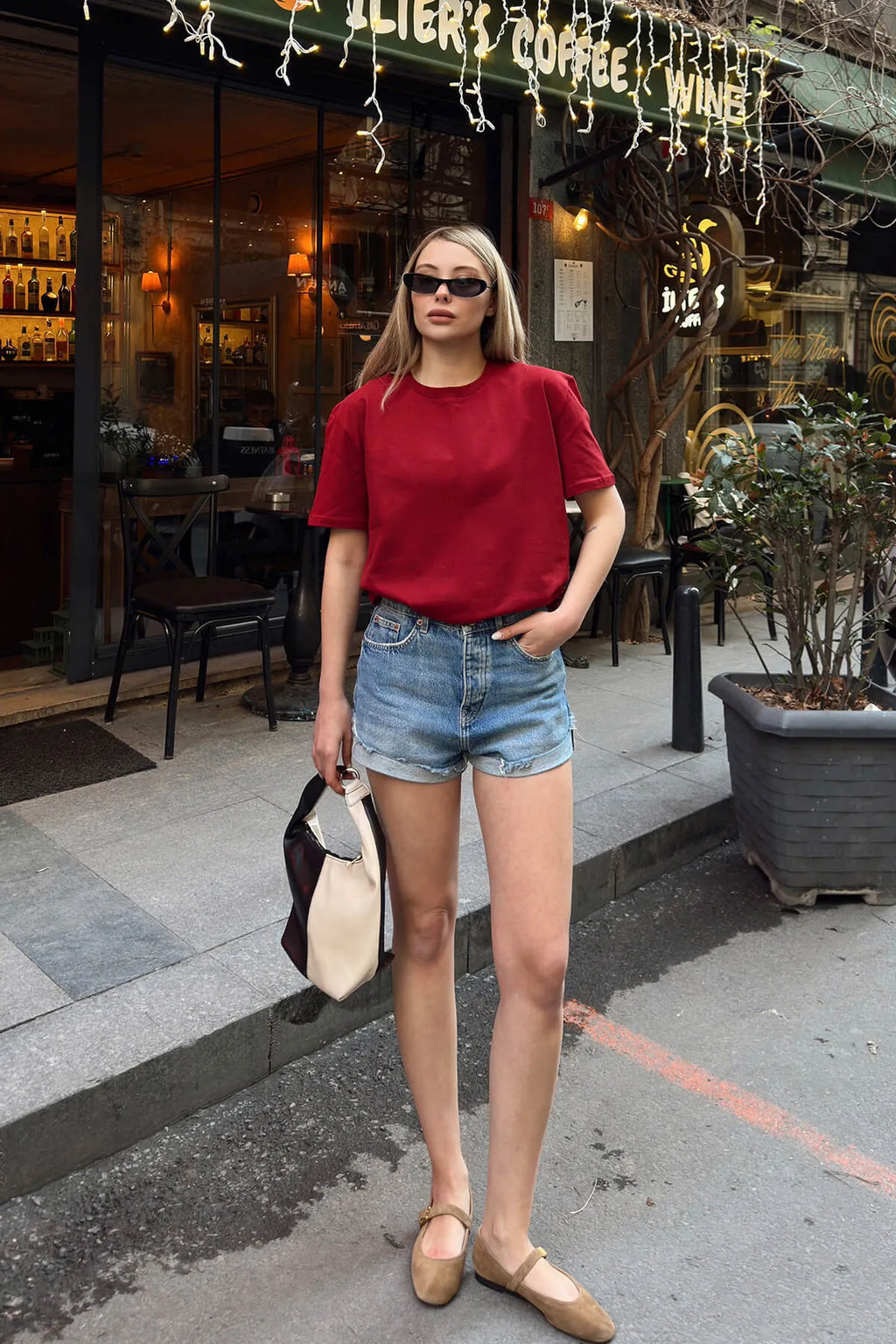 Bordo Basic Bisiklet Yaka Modal Kumaş Kadın T-shirt