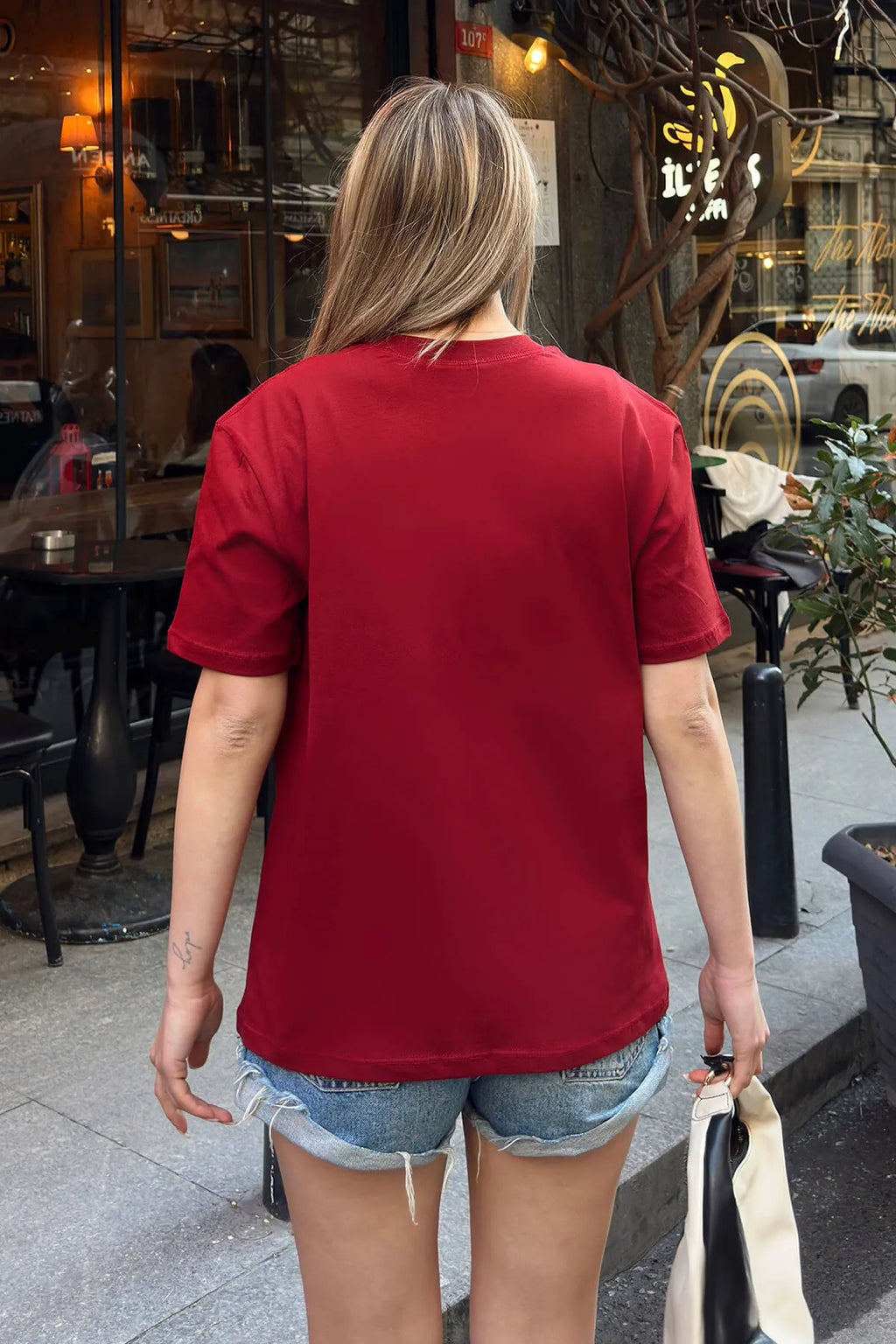 Bordo Basic Bisiklet Yaka Modal Kumaş Kadın T-shirt