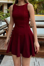 Bordo Sıfır Kol Volanlı Kadın Mini Elbise