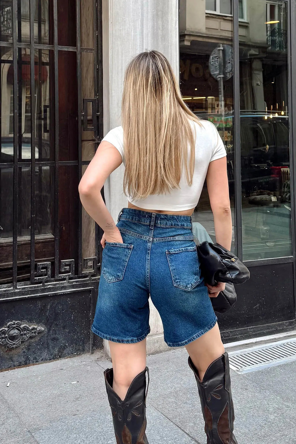 Lacivert Yüksek Bel Kadın Fit Denim Şort