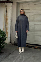 Füme Daly Yarım Balıkçı Oversize Kadın Triko Midi Elbise
