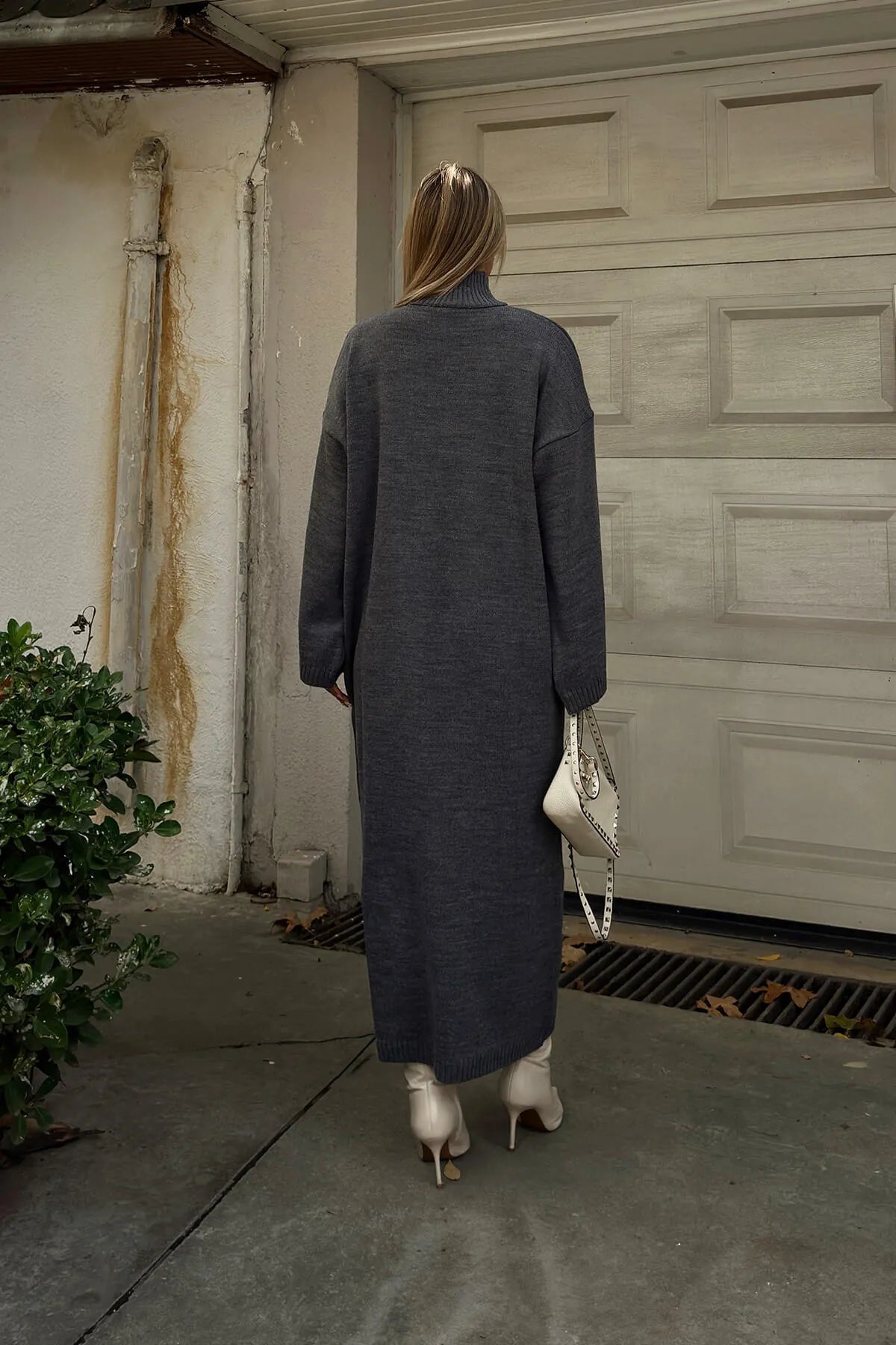 Füme Daly Yarım Balıkçı Oversize Kadın Triko Midi Elbise
